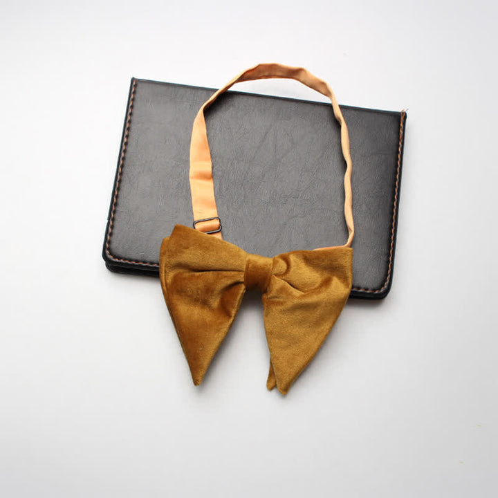 Men's Velvet Oversized Pointed Wedding Bow Tie - Yellow - image 12