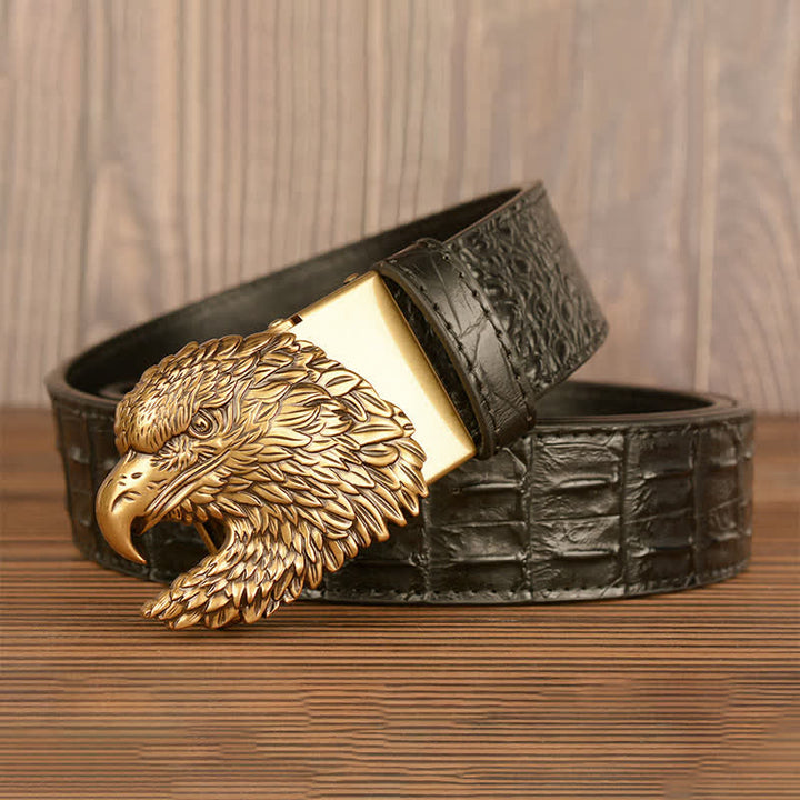 Men's Eagle Head Crocodile Embossed Leather Belt - image 14