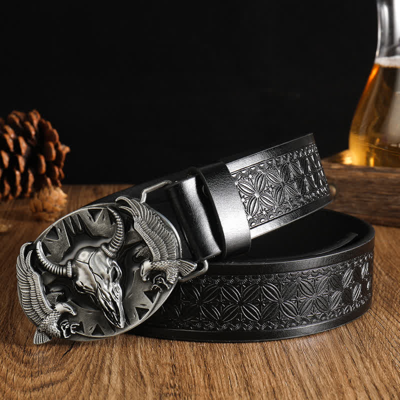 Men's Vintage Bull & Dual Eagles Leather Belt - Style #7 - 42 - image 16