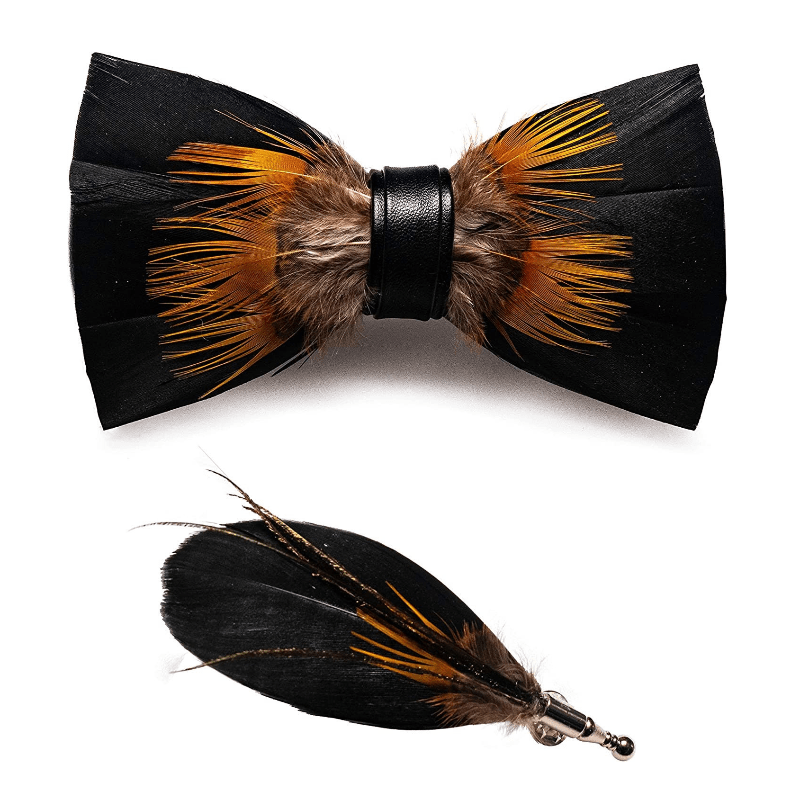 Kid's Orange & Black Sunflower Feather Bow Tie with Lapel Pin - image 6