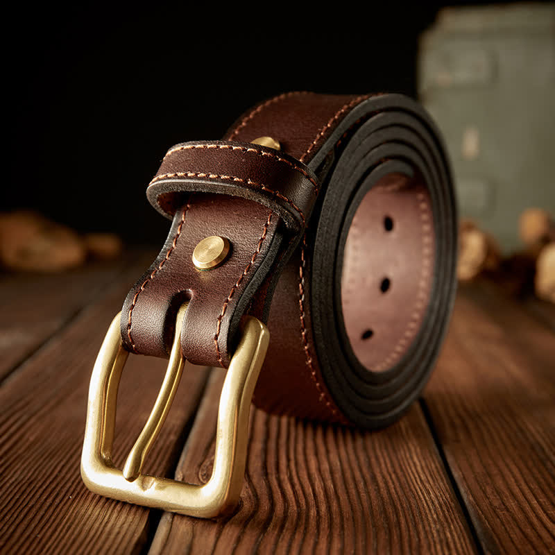 Men's Vintage Single Prong Buckle Leather Belt - Coffee - 42 - image 0