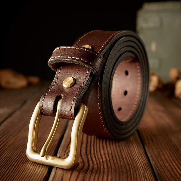 Men's Vintage Single Prong Buckle Leather Belt - Coffee - 42 - image 0