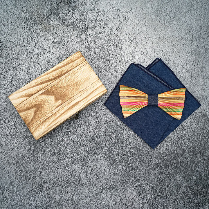 2Pcs Men's Rainbow Wrinkle Wooden Bow Tie Set - image 1
