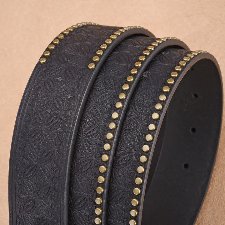 Men's Punk Rivet Gold Longhorn Bull Leather Belt - image 3