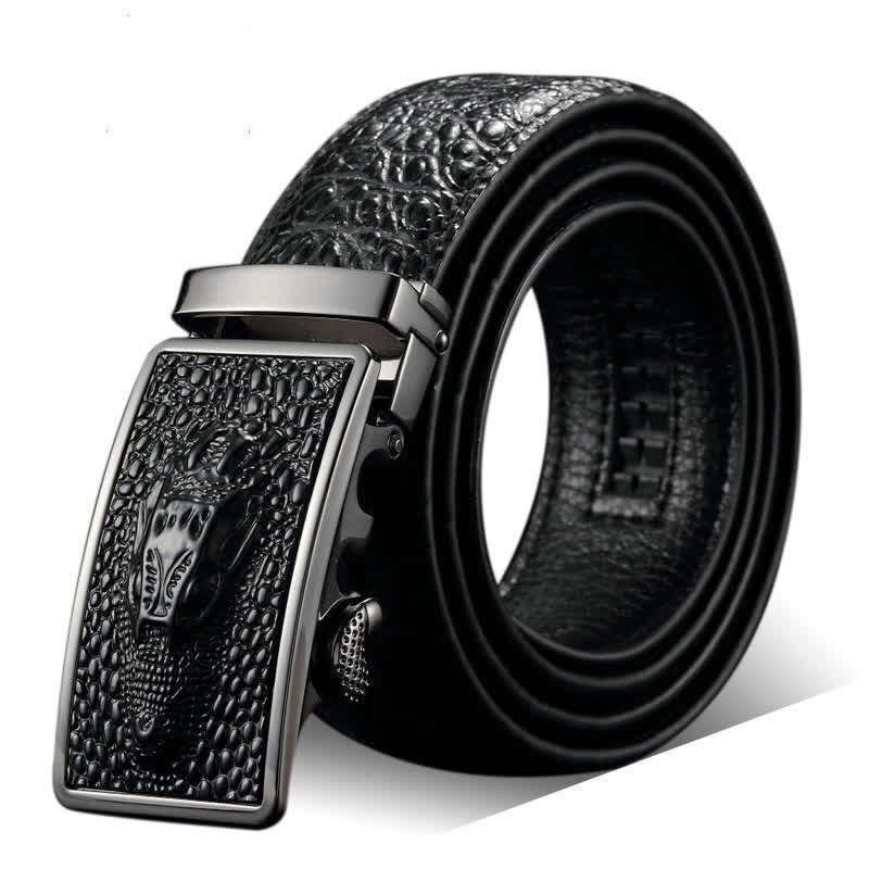 Men's Exotic Alligator Head Buckle Leather Belt - Black - 44 - image 6