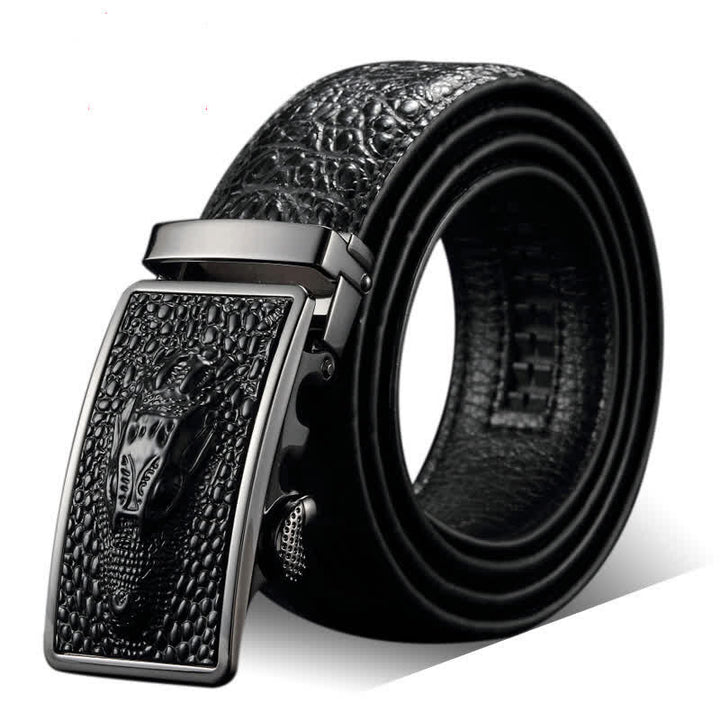 Men's Exotic Alligator Head Buckle Leather Belt - Black - 44 - image 6