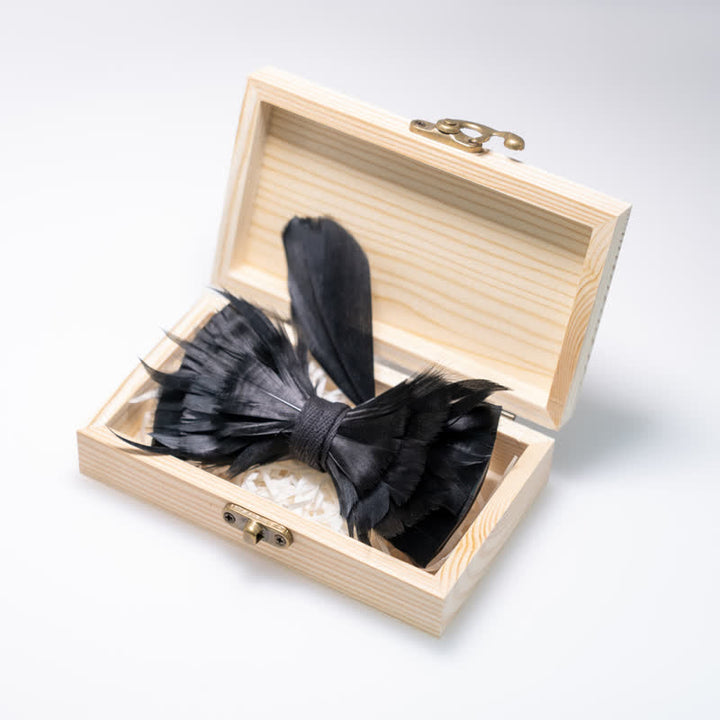 Kid's Solid Black Feather Bow Tie with Lapel Pin - image 2