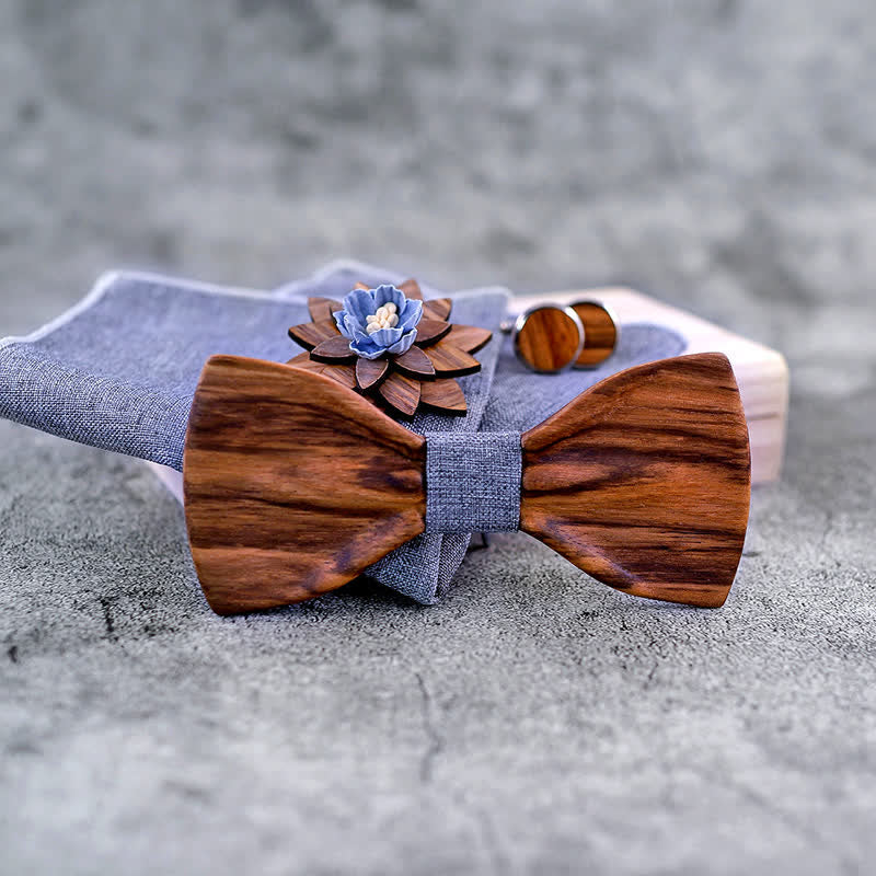 4Pcs Men's Formal Concave Wooden Bow Tie Set - image 4