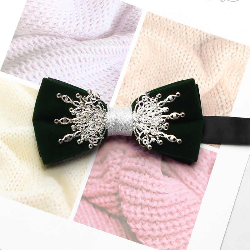 Men's Bling Mosaic Sunburst Velvet Bow Tie - DarkGreen & Silver - image 2