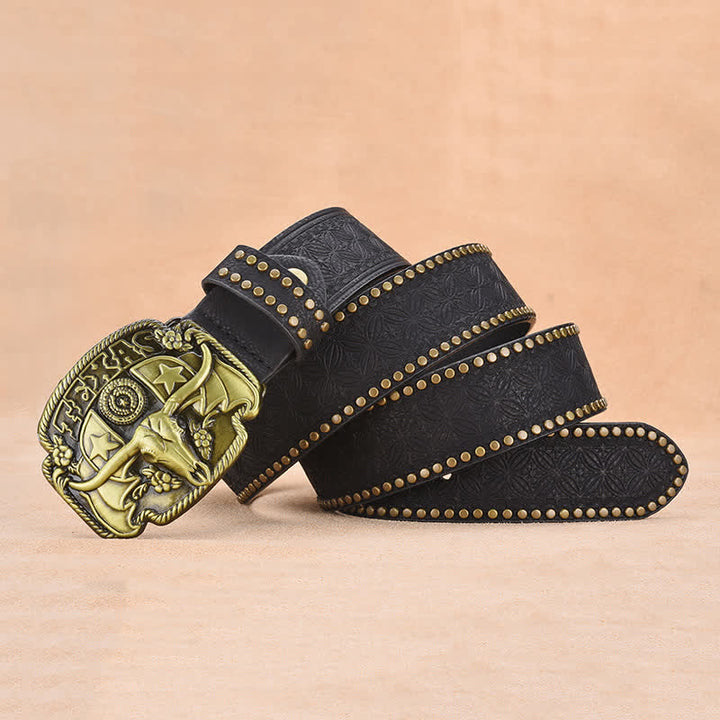 Men's Antique Longhorn Steer Rivet Leather Belt - image 7