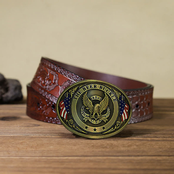 Men's DIY Eagle USA Flag Creative Beer Holder Buckle Leather Belt - Bronze - Brown Carved Belt (40) - image 25