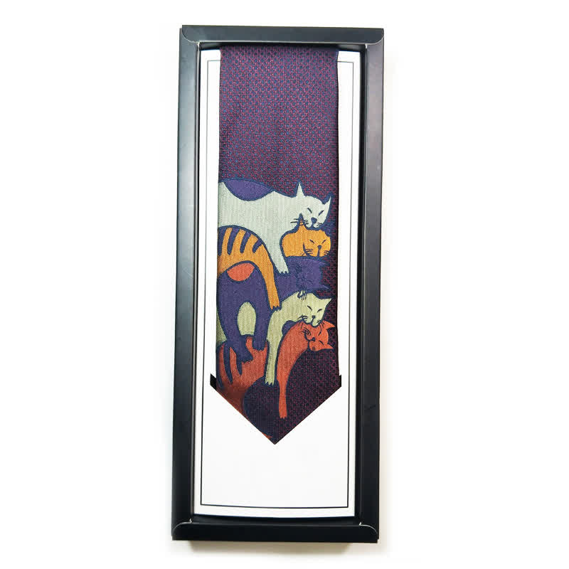 Men's Casual Sweetie Cats Snuggling Necktie - Violet - image 8