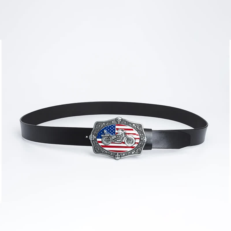 Men's Motorcycle American Flag Skull Leather Belt - image 3