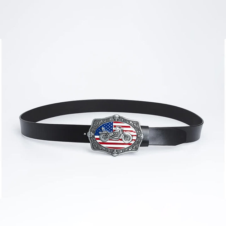 Men's Motorcycle American Flag Skull Leather Belt - image 3