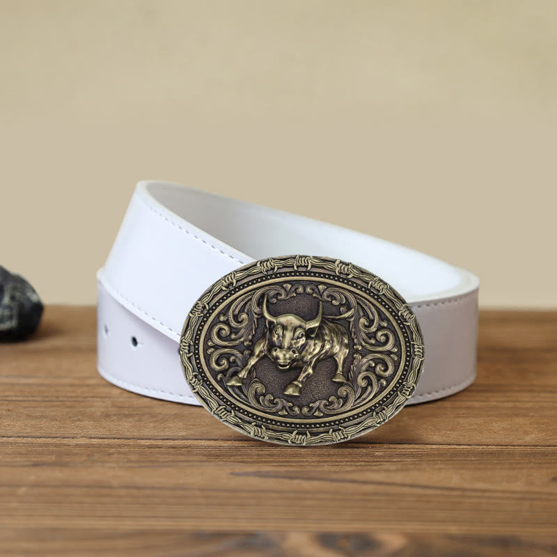 Men's DIY Cowboy Bullfighter Buckle Leather Belt - Horse - White PU Belt (40) - image 7