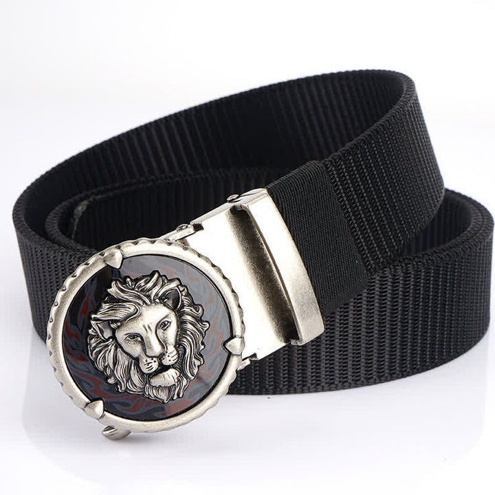 Men's Practical Lion Head Pattern Nylon Belt - Black / Silver - 48" - image 16