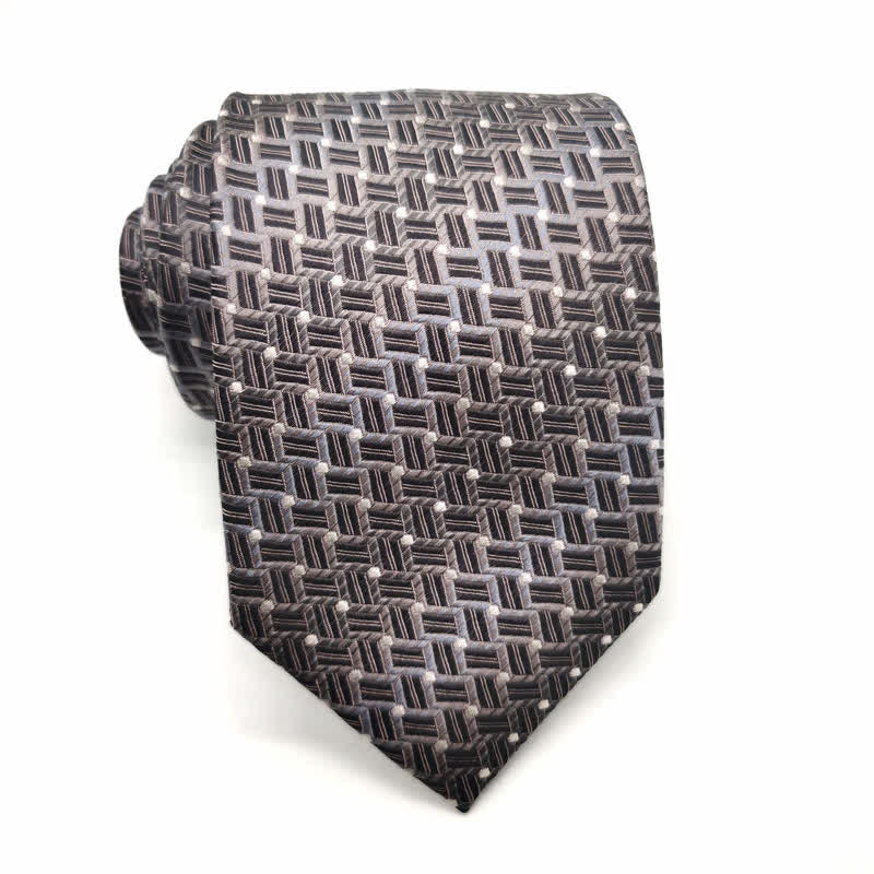 Men's Graduated Weave Pattern Pure Silk Necktie - Black - image 3