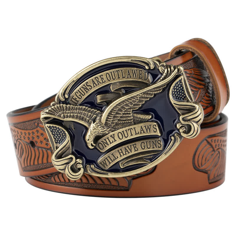 Men's Soaring Eagle American Flag Leather Belt - Orange / Bronze - 46 - image 15