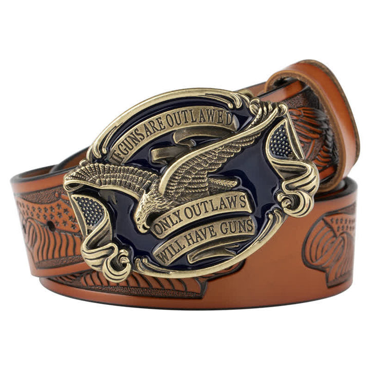Men's Soaring Eagle American Flag Leather Belt - Orange / Bronze - 46 - image 15