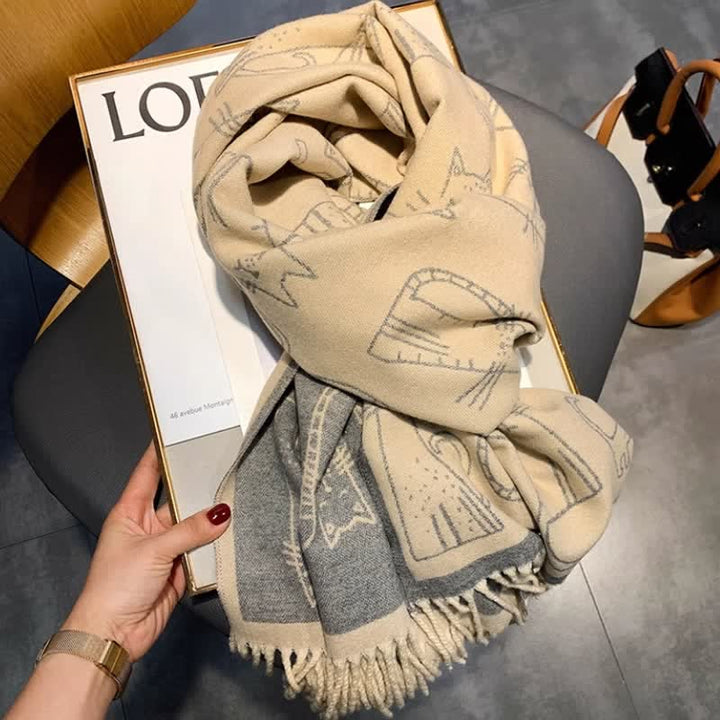 Women's Cat Print Double-Sided Shawl Scarf - image 24