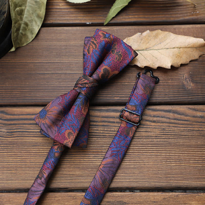 Men's British Striped Floral Bow Tie - Purple & Blue - image 11