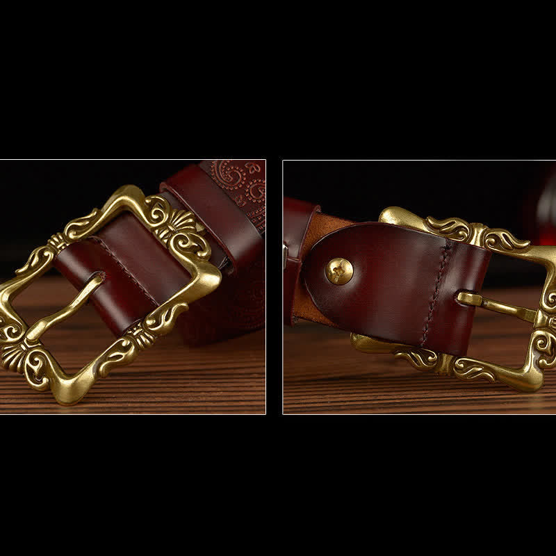 Women's Retro Floral Decorative Leather Belt - image 6