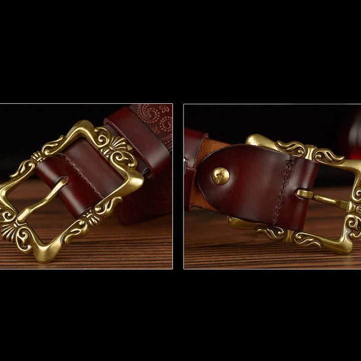 Women's Retro Floral Decorative Leather Belt - image 6