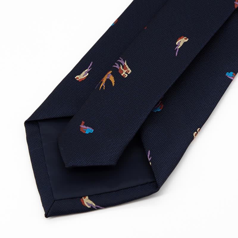 Men's Deep Blue Flying Colorful Birds Necktie - image 3