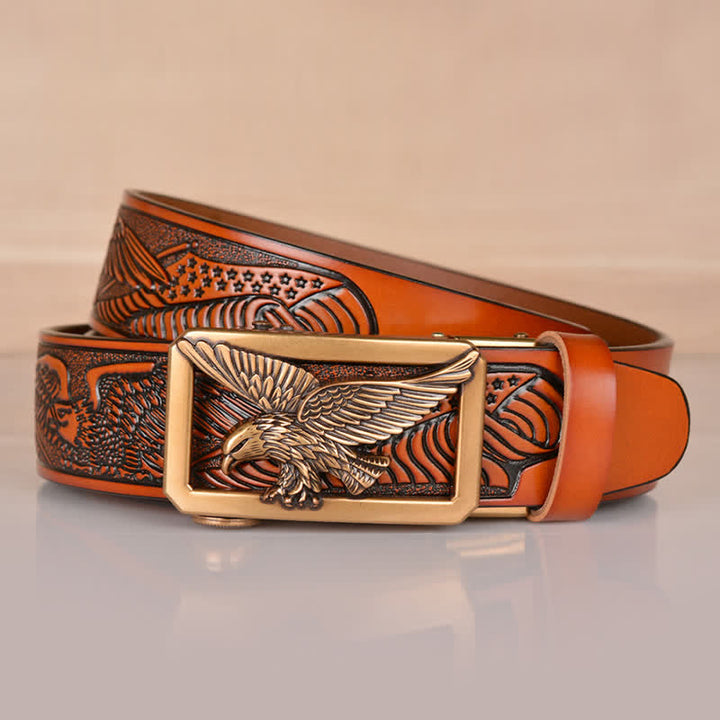 Men's Hollow Eagle Buckle Embossed Leather Belt - image 3
