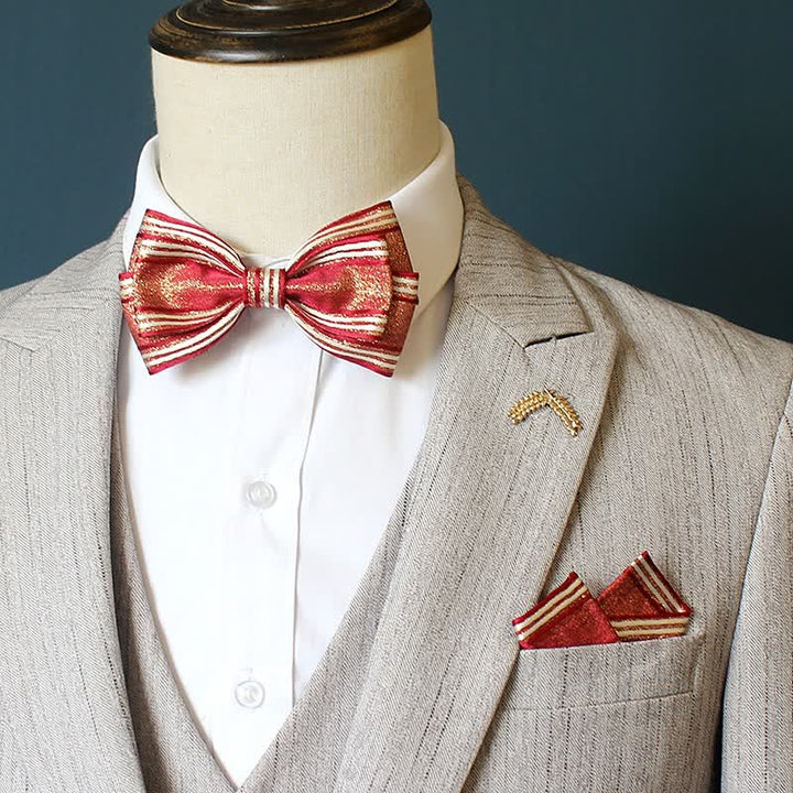 2Pcs Men's Pleated Striped Bow Tie Set - image 4
