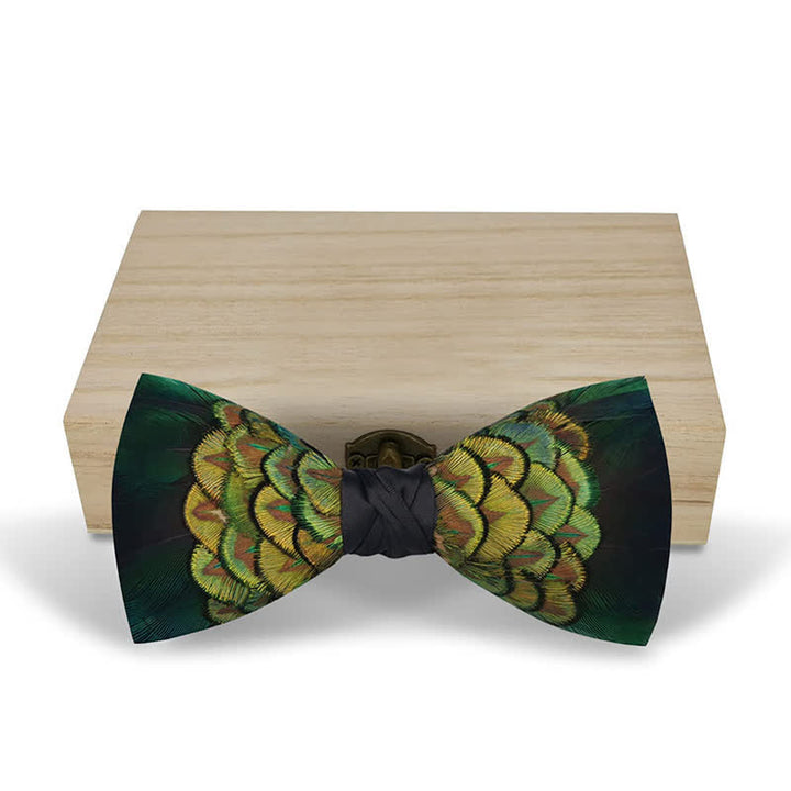 YellowGreen & Black Forest Goose Feather Bow Tie - image 3