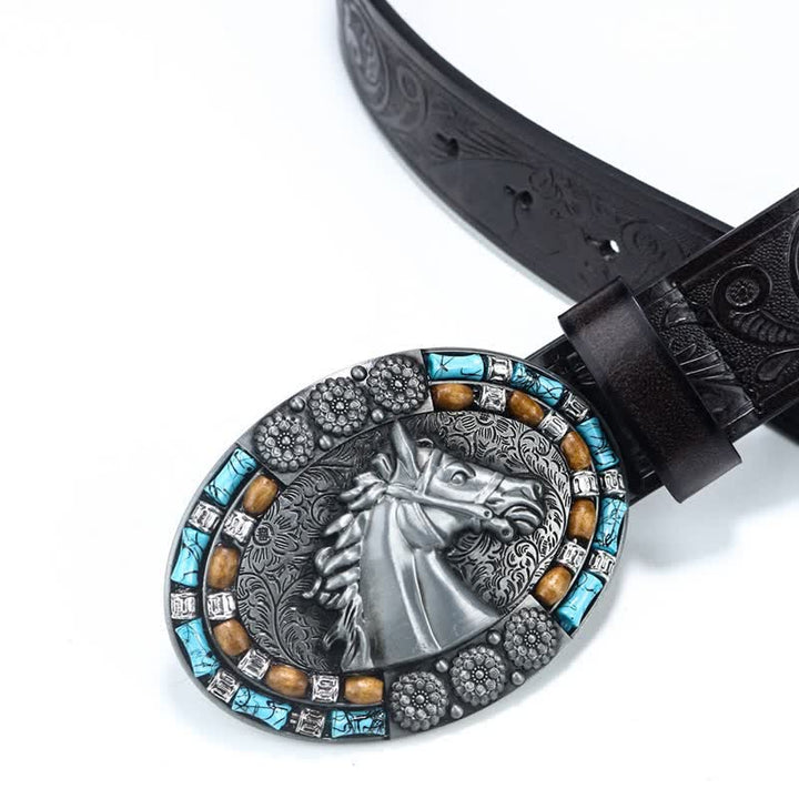 Men's Cowboy Horse Head Turquoise Leather Belt - image 10