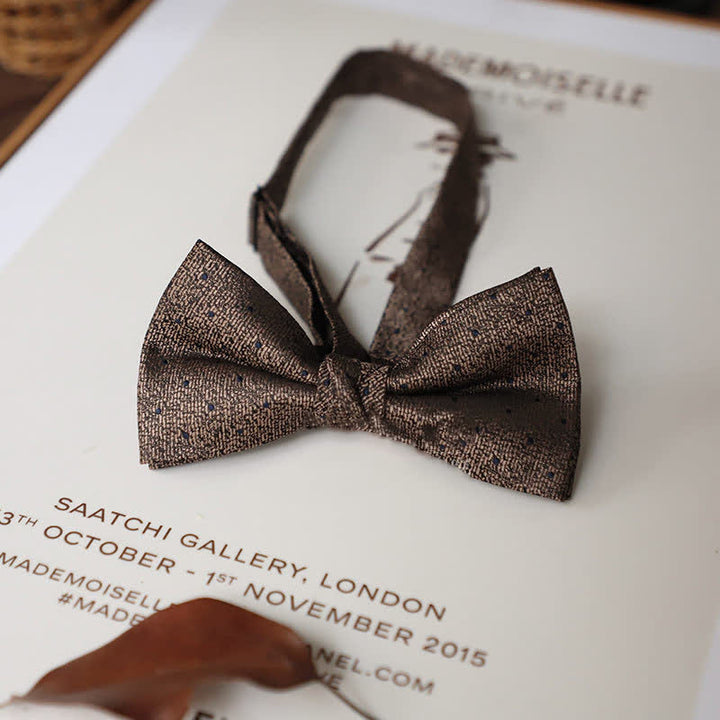 Men's Delicate Vintage Plain Bow Tie - Brown Dots - image 14