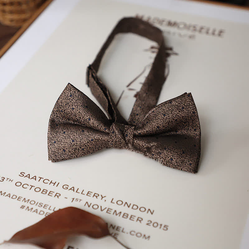Men's Delicate Vintage Plain Bow Tie - Brown Dots - image 14