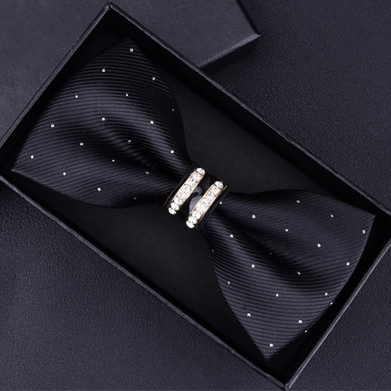 Men's Floral Paisley Striped Rhinestone Bow Tie - Black Dots - image 9