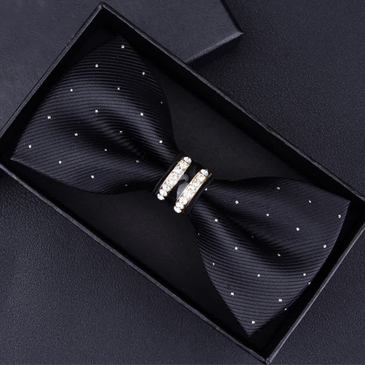 Men's Floral Paisley Striped Rhinestone Bow Tie - Black Dots - image 9