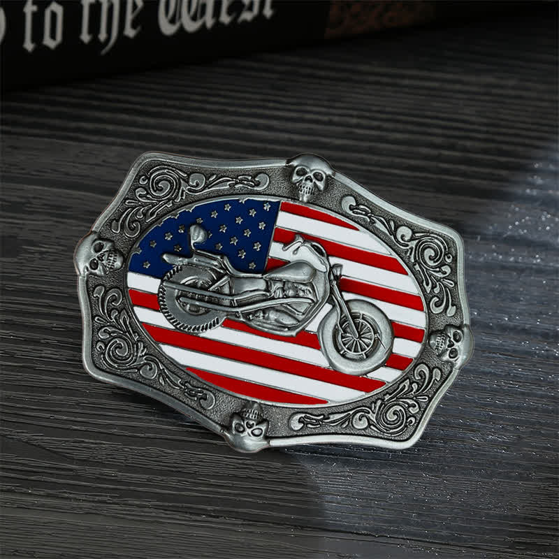 Men's DIY Motorcycle USA Flag Skull Buckle Leather Belt - Motorcycle - Without Belt - image 0