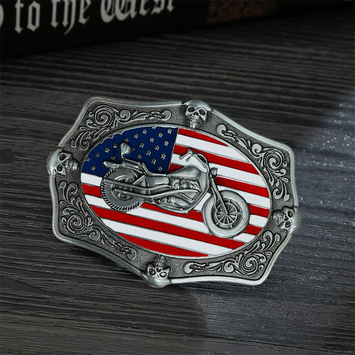 Men's DIY Motorcycle USA Flag Skull Buckle Leather Belt - Motorcycle - Without Belt - image 0
