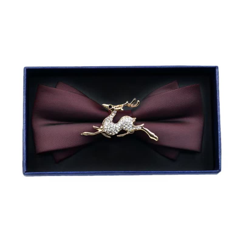 Men's Rhinestone Metal Matte Bow Tie - Deer - Burgundy - image 10