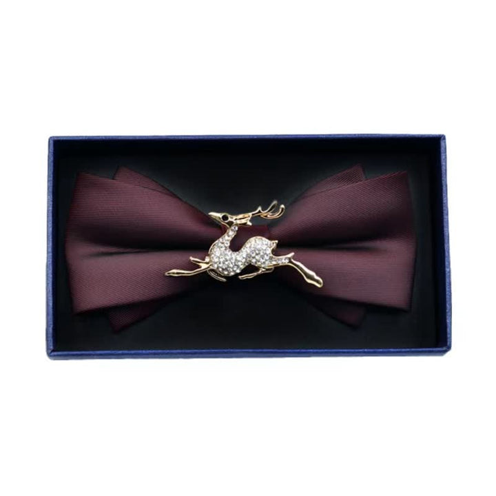 Men's Rhinestone Metal Matte Bow Tie - Deer - Burgundy - image 10