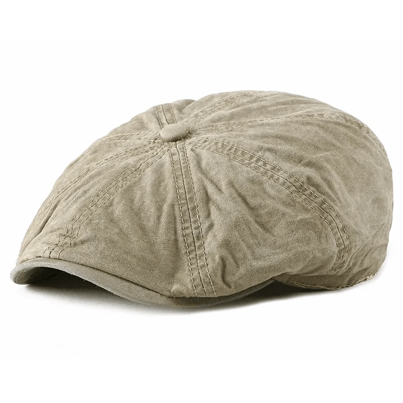Casual Washed Aged Cotton Beret Cap - Khaki - M (22"-22 7/8") - image 9