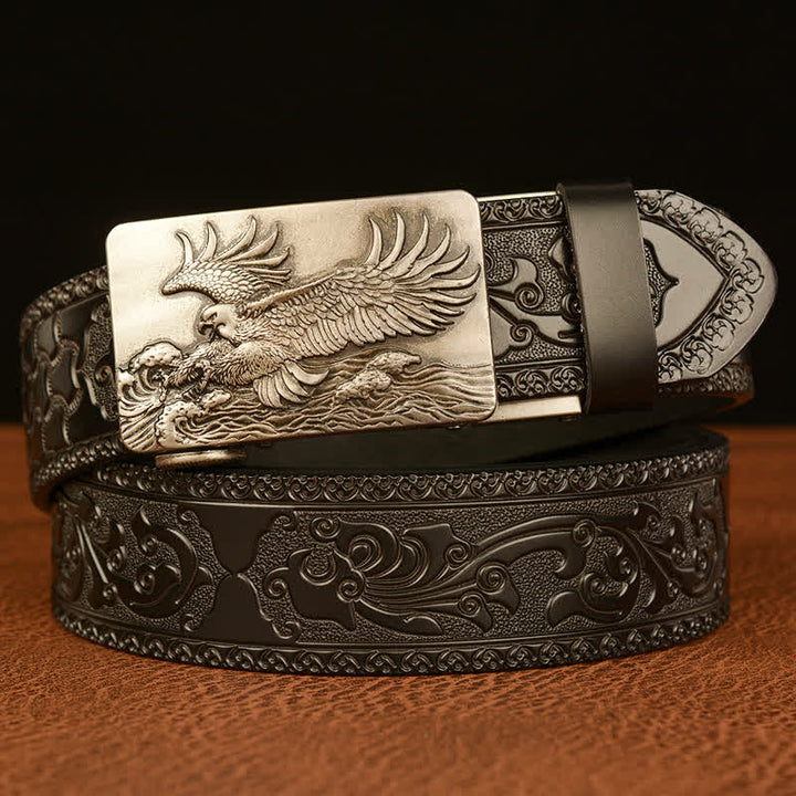 Men's Eagle Expanded Its Wings Leather Belt - Silver & Black - 46 - image 17