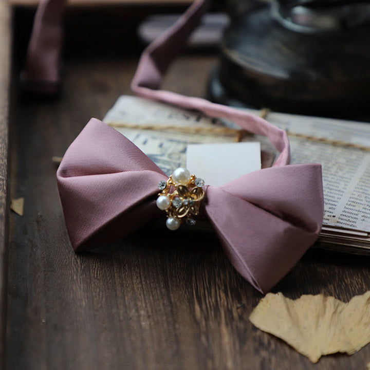 Men's Flowers Pearl Satin Bow Tie - Pink - image 6