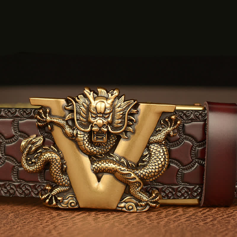 Men's Letter V Dragon Embossing Leather Belt - image 5