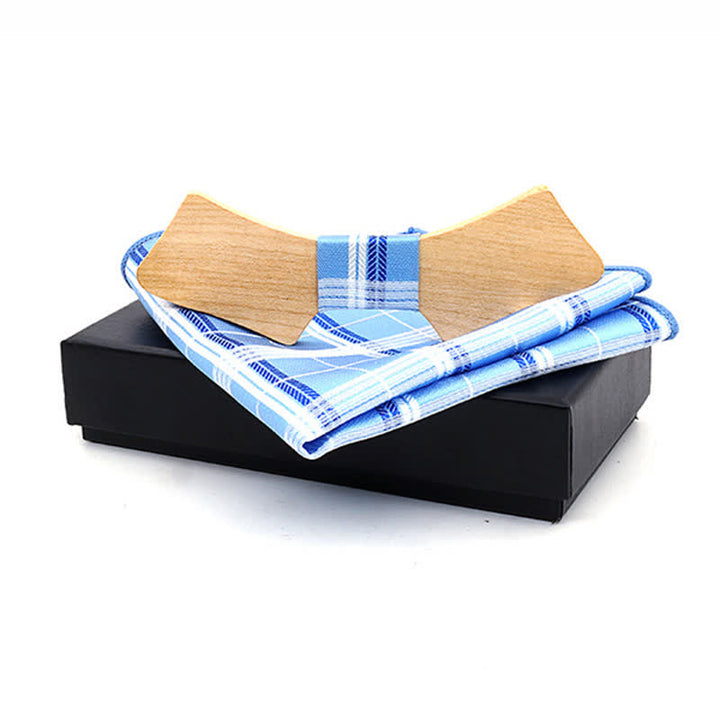 2Pcs Men's Collar-shaped Wooden Bow Tie Set - SkyBlue Striped - image 12