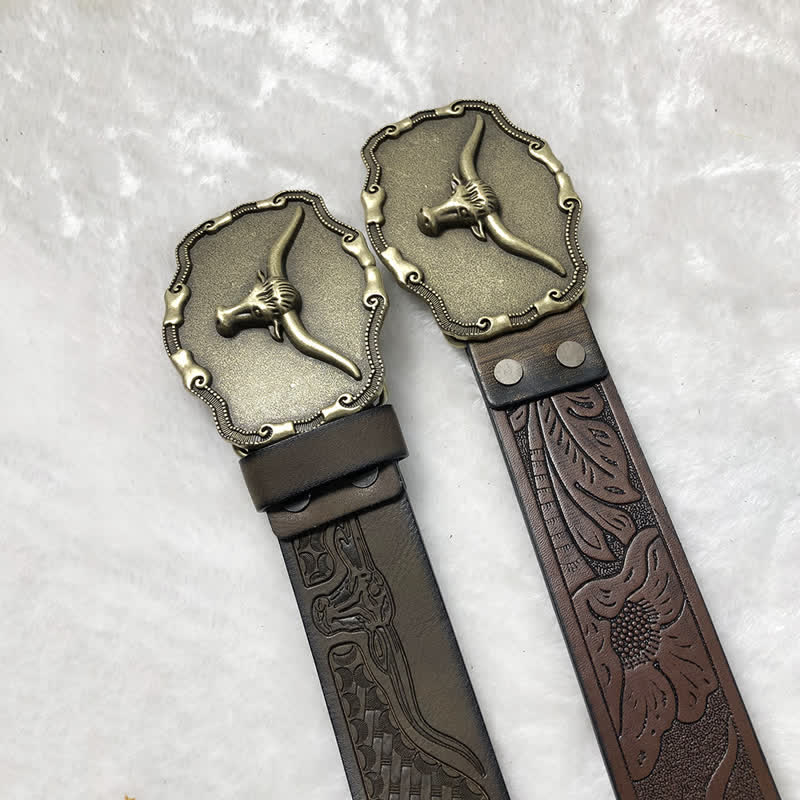 Men's Ancient Longhorn Bull Leather Belt - image 4