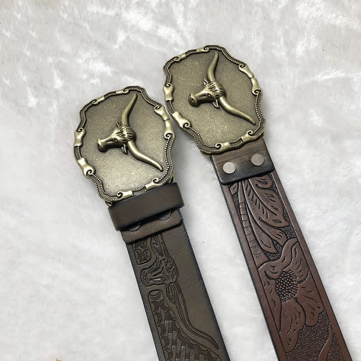 Men's Ancient Longhorn Bull Leather Belt - image 4