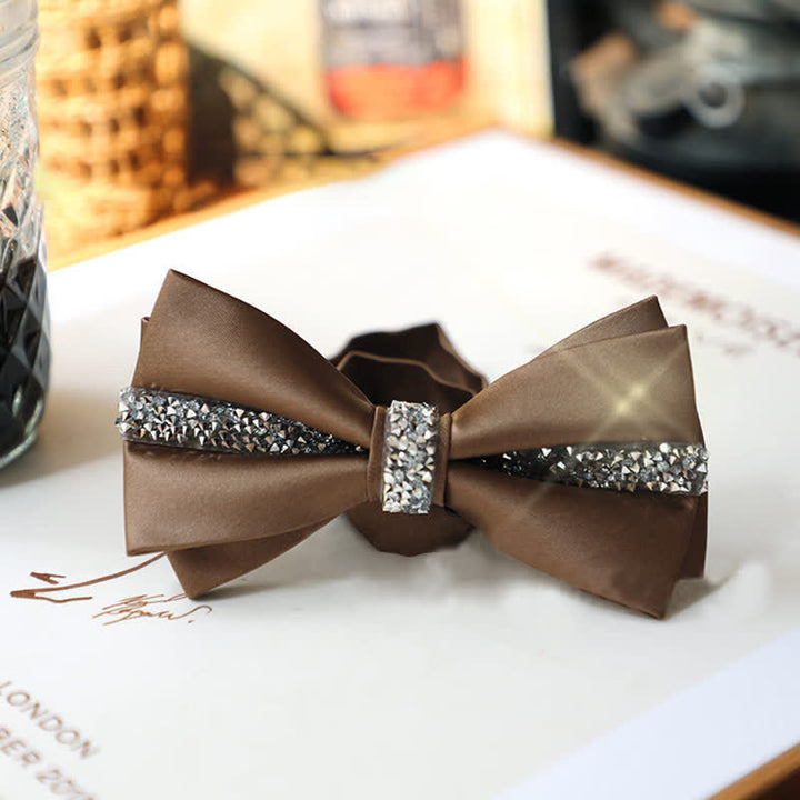 Men's Shining Rhinestone Satin Bow Tie Pocket Square Set - Coffee - Bow Tie - image 23