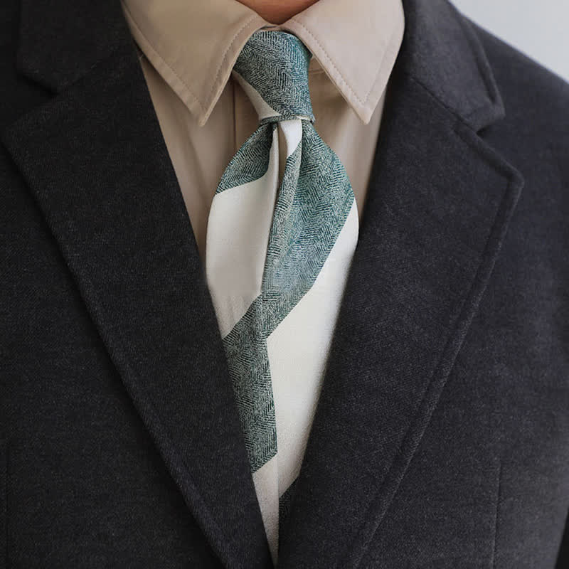 Men's Color Blocking Striped Necktie - Green & White - image 6
