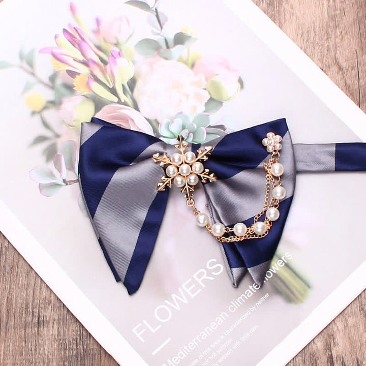 Men's Pearl Striped Oversized Pointed Bow Tie - Gray & Navy - image 7